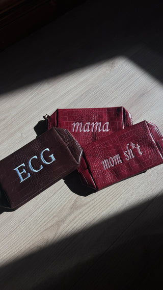 Embroidered Pleather Makeup Bag