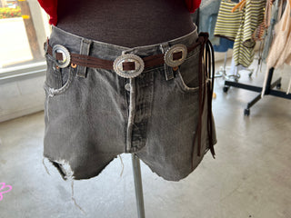BROWN SILVER TIE BELT